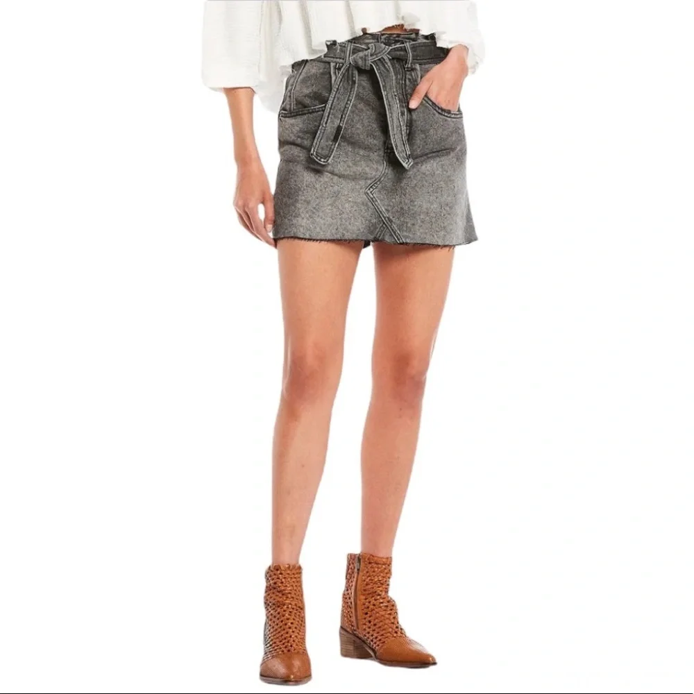 NWT Free People East of Eden Tie Waist Denim Skirt Washed Black Size 26 - Picture 5 of 13